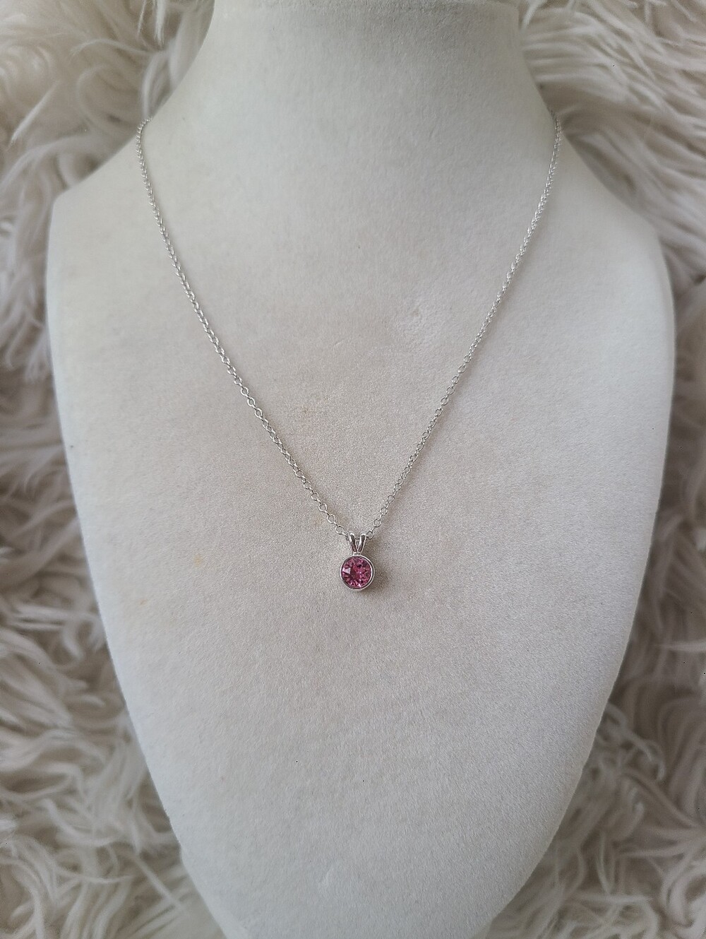 Touchstone Crystal Silver Necklace with Pink Crystal Pendant- Great Condition